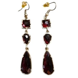 Elegant Goldtone and Red Stone Drop Earrings